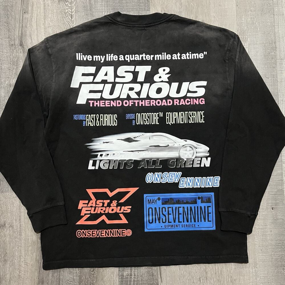Fast And Furious Racing Movie T Shirt ONSEVENNINE Sun Faded Black Long Sleeve XL